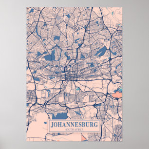 Affiche Johannesburg - Carte de la ville venteuse d'Afriqu