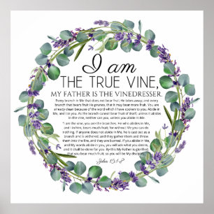 Affiche John 15:1-8 Eucalyptus Lavender Écriture Florale