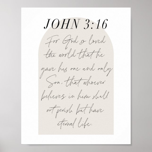 Affiche John 3:16 Mini Boho Arc Beige Script (Devant)