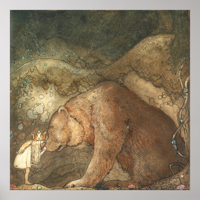 Affiche John Bauer embrasse l'ours sur le nez 1907 (Devant)
