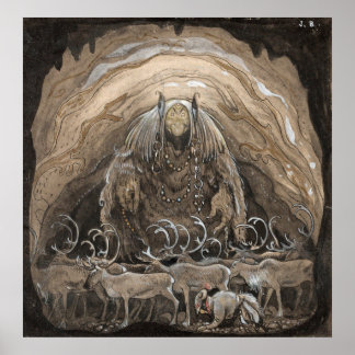 Affiche John Bauer - L'homme qui marche parmi le gnome