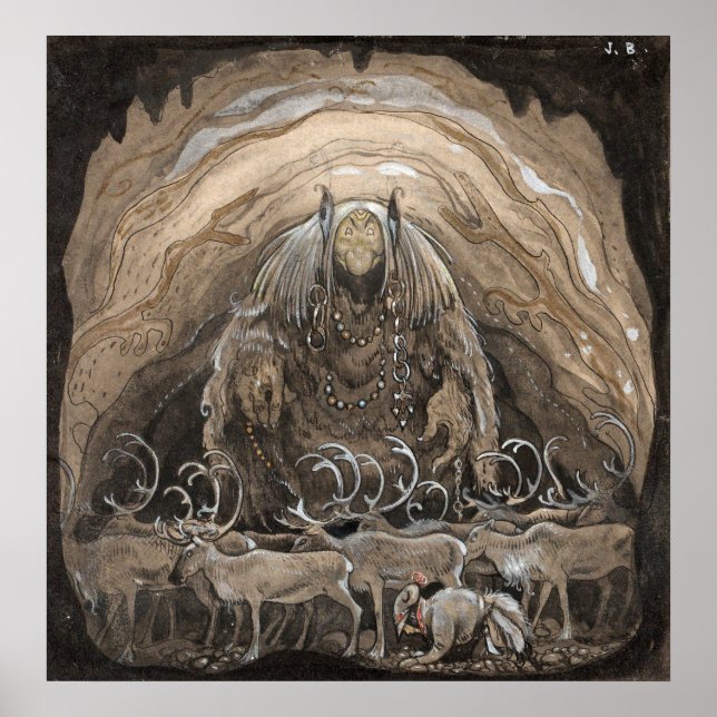 Affiche John Bauer - L'homme qui marche parmi le gnome (Devant)