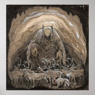 Affiche John Bauer - L'homme qui se promène au milieu du g