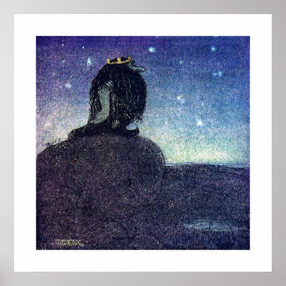 Affiche John Bauer Roi du Troll Mountain en bleu
