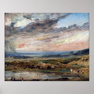 Affiche John Constable Hampstead Heath, avec étang et bain