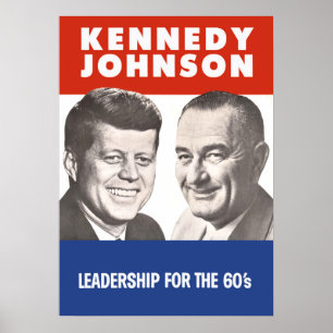 Affiche John F. Campagne Kennedy & Lyndon B Johnson des an