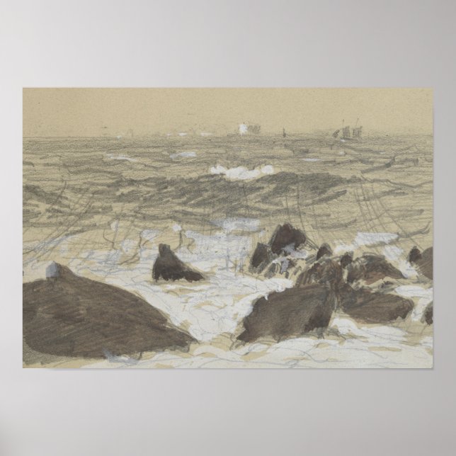 Affiche John Singer Sargent - Les vagues se brisent sur le (Devant)