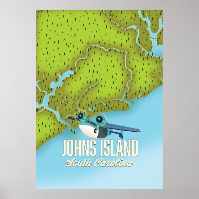 Affiche Johns Island, Carolina sud carte USA. (Devant)