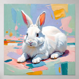 Affiche Joie de Lapin Pastel – Lapin Blanc Abstrait