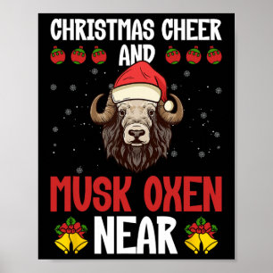Affiche Joie de Noël et bœufs musqués à proximité - Bœuf m