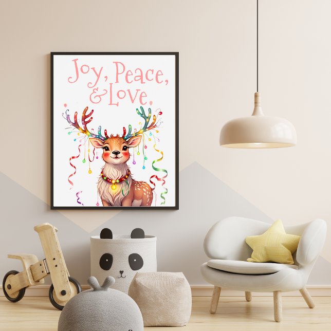 Affiche Joie Peace Love Reindeer Festive Lumières (Créateur téléchargé)