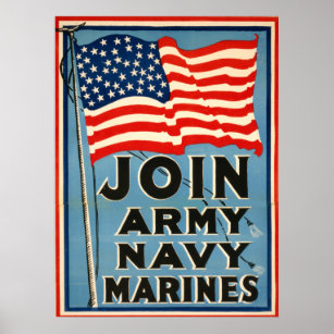 Affiche Join Army, Navy, Marines WPA 1917