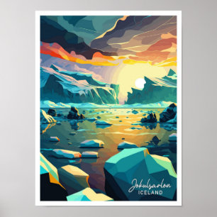 Affiche Jokulsarlon Islande Voyage illustration Vintage