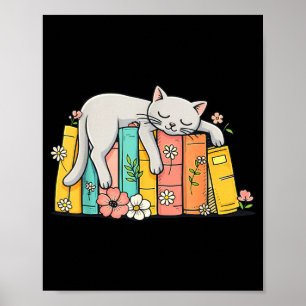 Affiche Joli adorable chat endormi et livres livre cosy