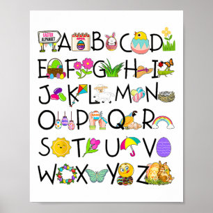 Affiche Joli Alphabet Drôle Jour de Pâques Abc Alphabet Oe