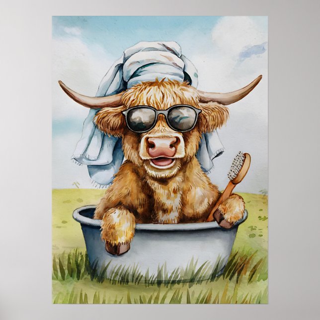 Affiche Joli Amusant Highland Vache Salle de bain Wall Art (Devant)