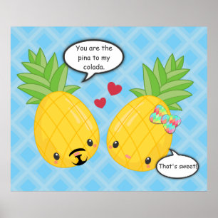 Affiche Joli ananas Tropical Pina Colada Romantique