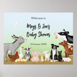 Affiche Joli animal de ferme baby shower signe de bienvenu