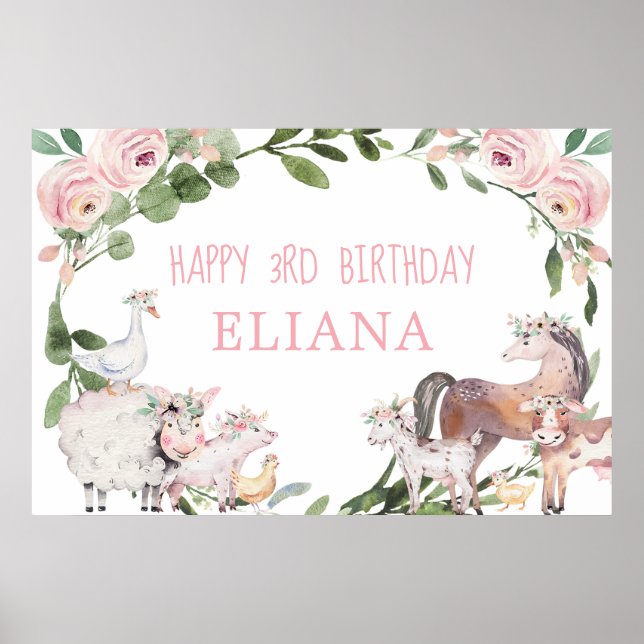 Affiche Joli animal de ferme vert rose signe de bienvenue (Devant)