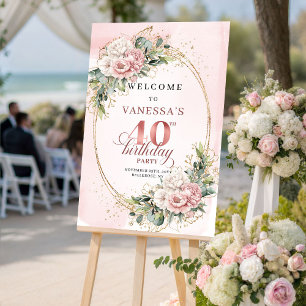 Affiche Joli Anniversaire 40 ans Rose Gold Boho Eucalyptus