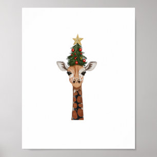 Affiche Joli arbre de Noël girafe Amoureux des girafes _1