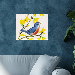 Affiche Joli arbre d'oiseau bleu chantant