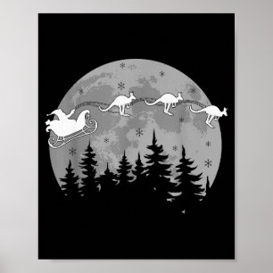 Affiche Joli Australie Kangourou Père Noël Traîneau Austra