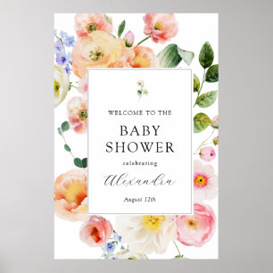 Affiche Joli Baby shower d'accueil fleuri Pastel
