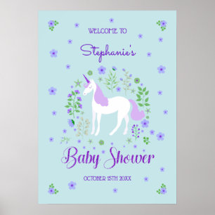 Affiche Joli Baby shower d'Aqua violet Unicorne