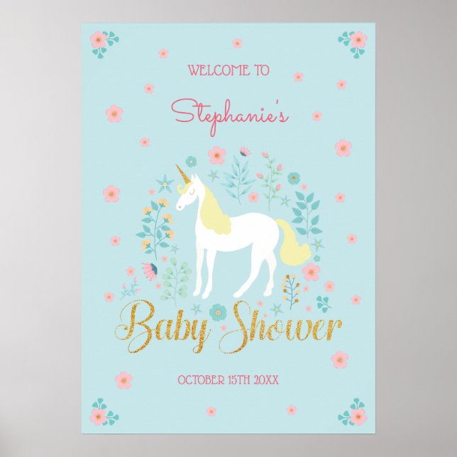 Affiche Joli Baby shower de Parties scintillant d'or Unico (Devant)