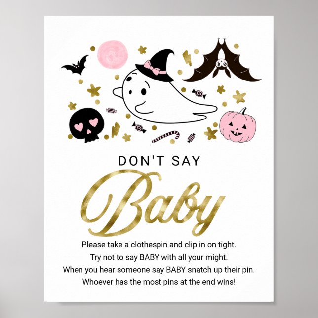 Affiche Joli Baby shower d'Halloween Ne pas dire bébé sign (Devant)