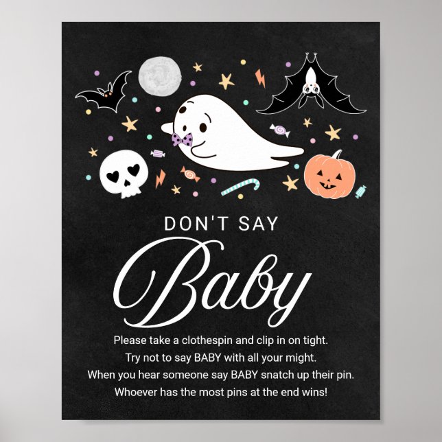 Affiche Joli Baby shower d'Halloween Ne pas dire bébé sign (Devant)