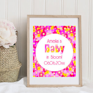 Affiche Joli Baby shower Fleur Rose Personnalisé