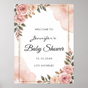 Affiche Joli Baby shower Fleurs de Jardin Accueil