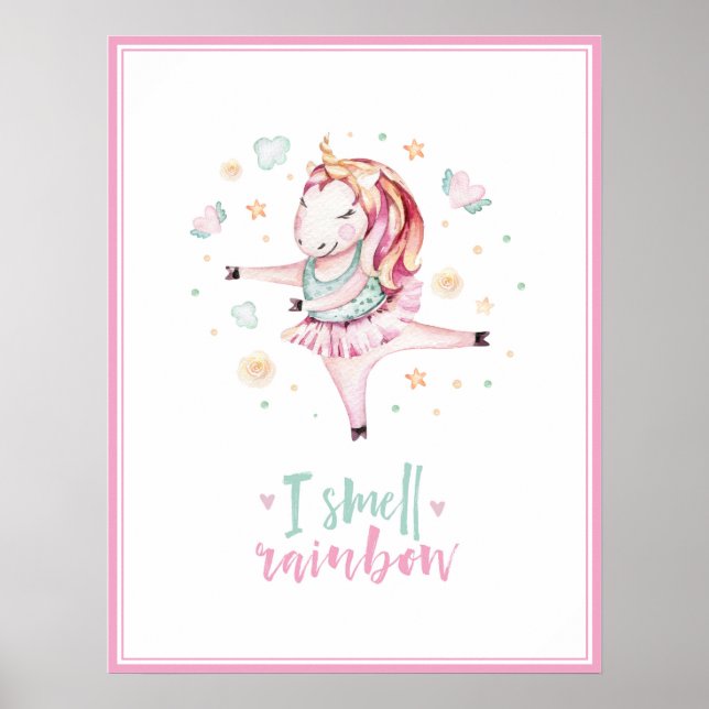 Affiche joli ballon de licorne rose pour filles (Devant)