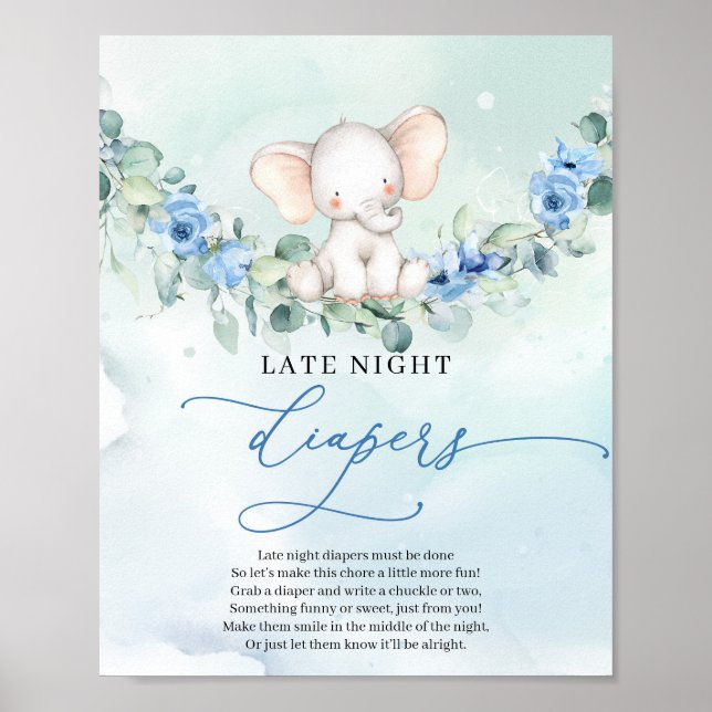 Affiche Joli bébé éléphant bleu Late Night Diapers jeu (Devant)