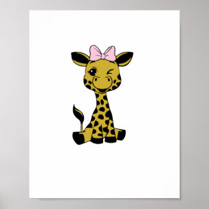Affiche joli bébé girafe avec un nœud rose
