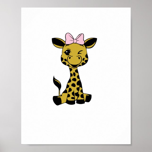 Affiche joli bébé girafe avec un nœud rose   (Devant)