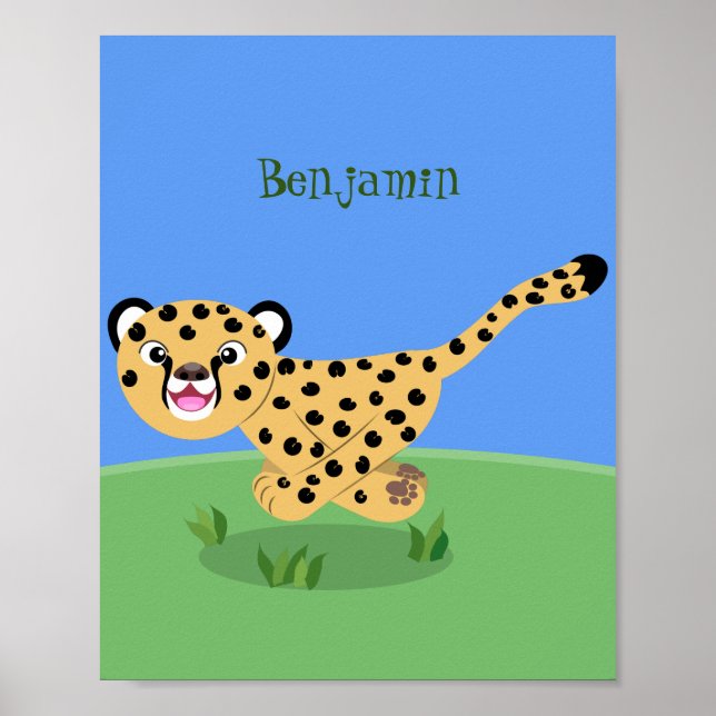 Affiche Joli bébé guépard en cours de dessin animé illustr (Devant)