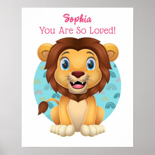 Affiche Joli bébé lion art, nom de l'enfant et message