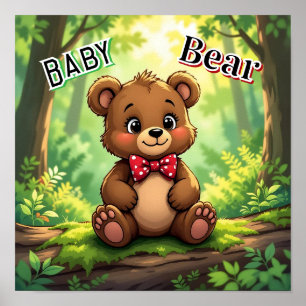 Affiche Joli bébé ours de dessin animé dans les bois