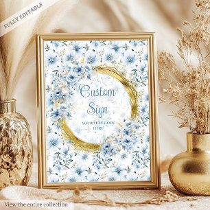 Affiche Joli bleu poussiéreux fleurs or garçon bébé person