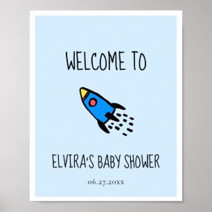 Affiche Joli bleu roquette bébé garçon Baby shower accueil