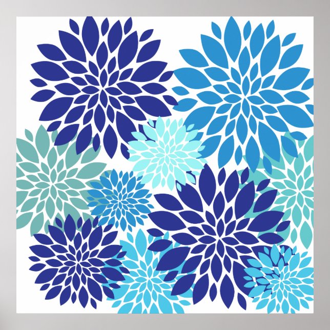 Affiche Joli bleu Turquoise Turquoise Fleurs Floral Art (Devant)