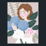 Affiche Joli Blue Green Girly Floral Illustration<br><div class="desc">Un joli imprimé d'art féminin pour la maison,  avec un bouquet de fleurs bleues et violettes et des hydrangées. Conforme aux tons neutres.</div>