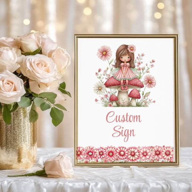 Affiche Joli Blush Rose Magique Fée 3ème Anniversaire Pers (Cute Magical Fairy Blush Pink 3rd Birthday Custom Sign)