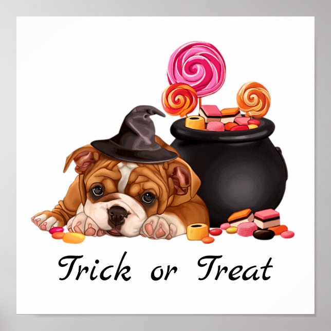 Affiche Joli bonbon ou traiter bonbon chien | Halloween (Devant)