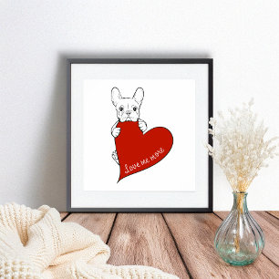 Affiche Joli Bouledogue Français avec un Cœur Rouge