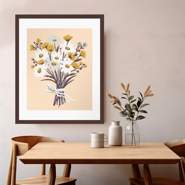 Affiche Joli Bouquet Daisy Retro Art Moderne Coloré (Pretty Daisy Bouquet Retro Modern Colorful Art Poster
)