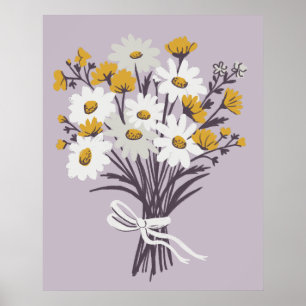Affiche Joli Bouquet Daisy Retro Art Moderne Coloré
